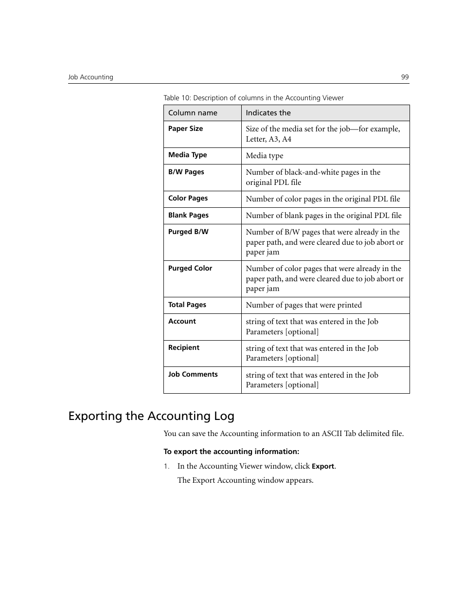 Exporting the accounting log | Xerox CX240 User Manual | Page 109 / 276