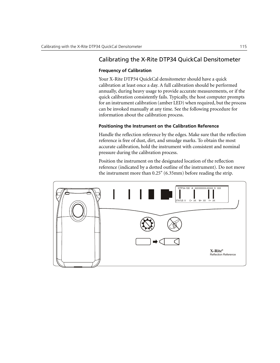 Calibrating the x-rite dtp34 quickcal densitometer | Xerox CX240 User Manual | Page 125 / 276