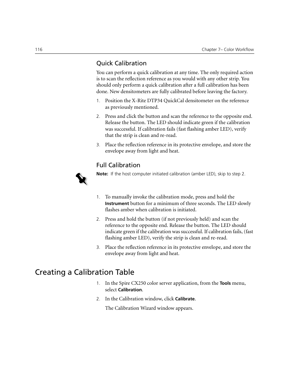 Quick calibration, Full calibration, Creating a calibration table | Xerox CX240 User Manual | Page 126 / 276