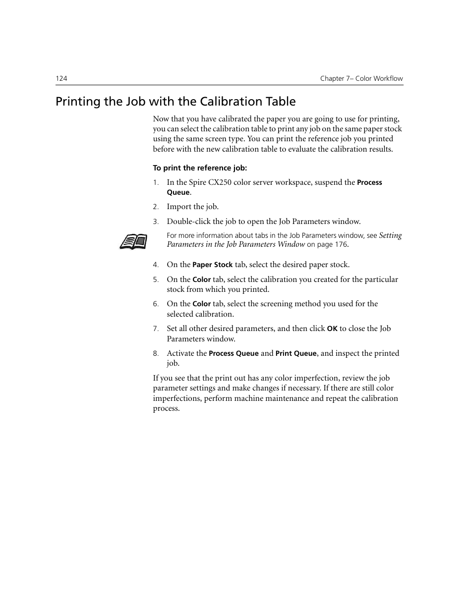 Printing the job with the calibration table | Xerox CX240 User Manual | Page 134 / 276