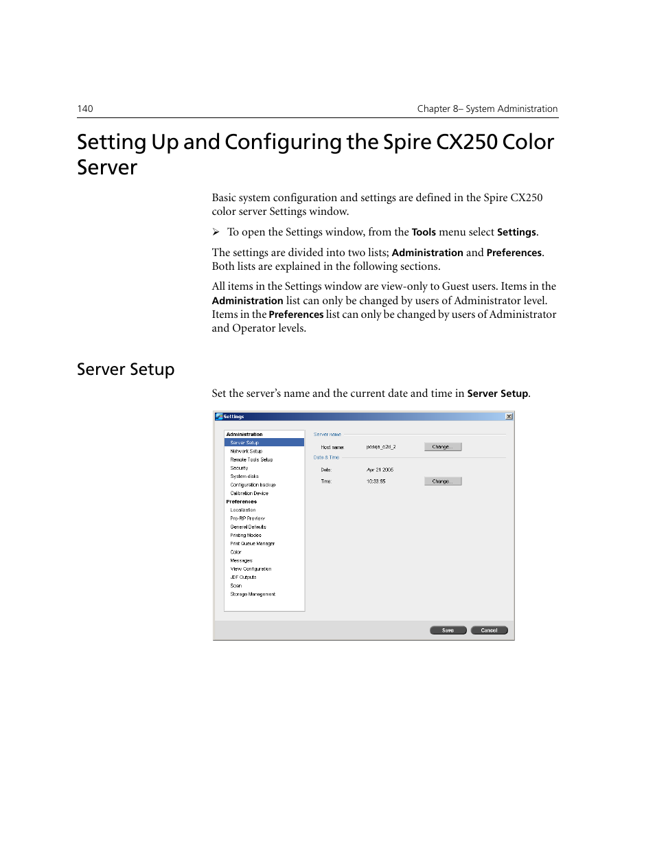 Server setup | Xerox CX240 User Manual | Page 150 / 276