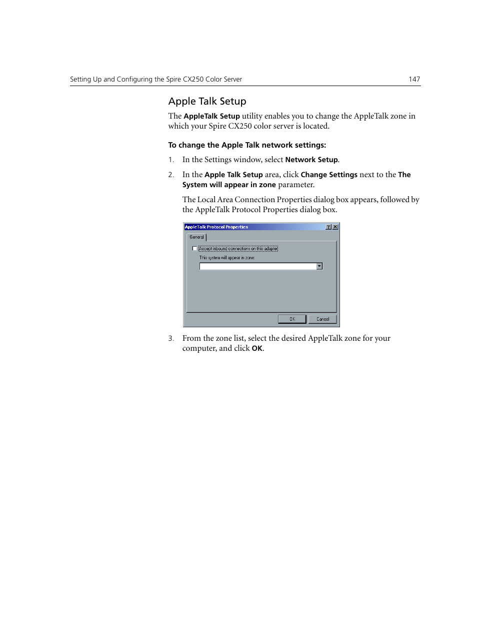 Apple talk setup | Xerox CX240 User Manual | Page 157 / 276