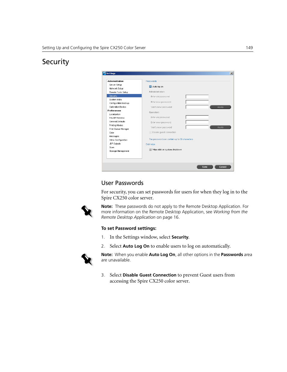 Security, User passwords | Xerox CX240 User Manual | Page 159 / 276