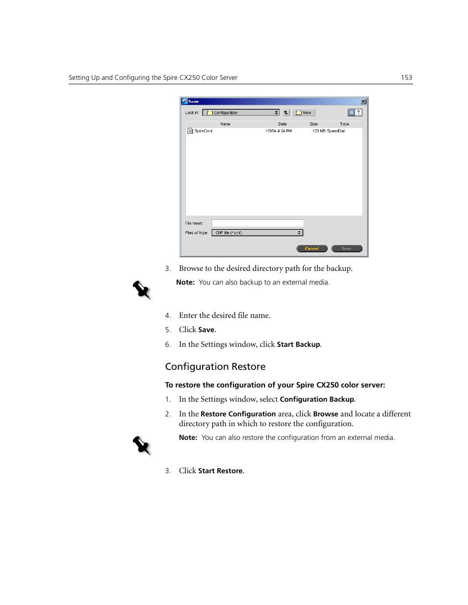 Configuration restore | Xerox CX240 User Manual | Page 163 / 276