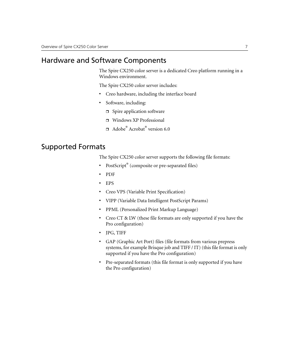 Hardware and software components, Supported formats, Hardware and software components supported formats | Xerox CX240 User Manual | Page 17 / 276