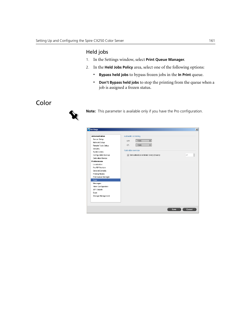 Held jobs, Color | Xerox CX240 User Manual | Page 171 / 276