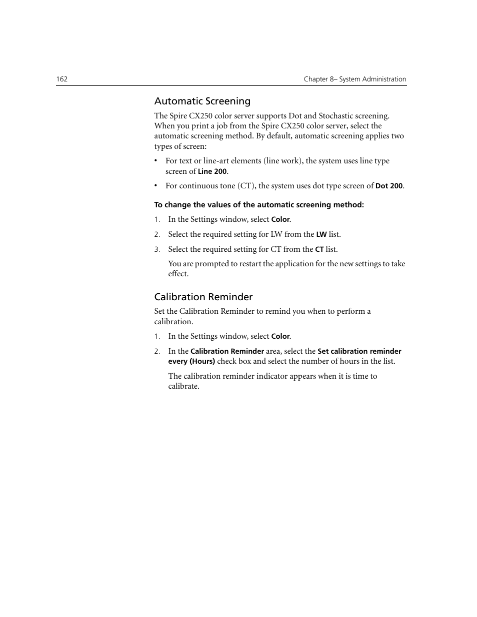 Automatic screening, Calibration reminder | Xerox CX240 User Manual | Page 172 / 276