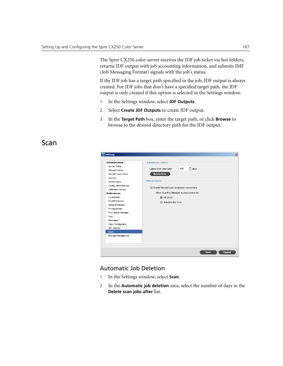 Scan, Automatic job deletion | Xerox CX240 User Manual | Page 177 / 276