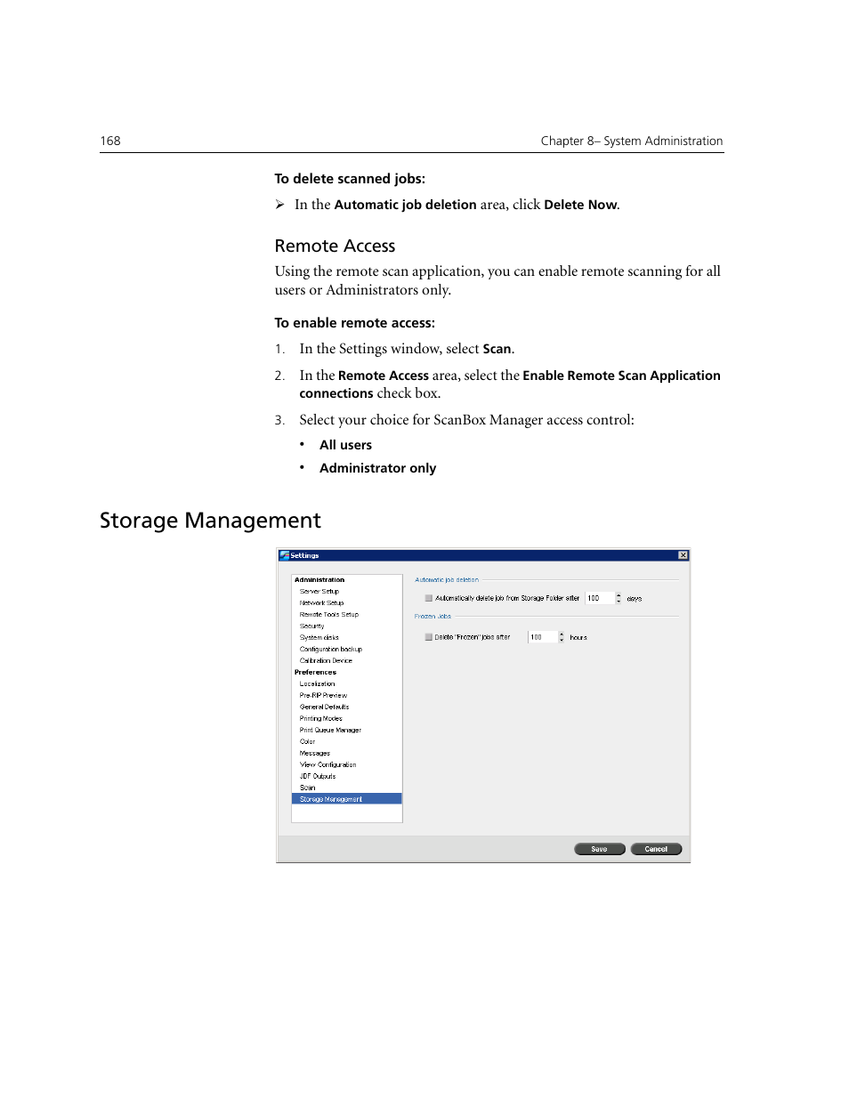 Remote access, Storage management | Xerox CX240 User Manual | Page 178 / 276