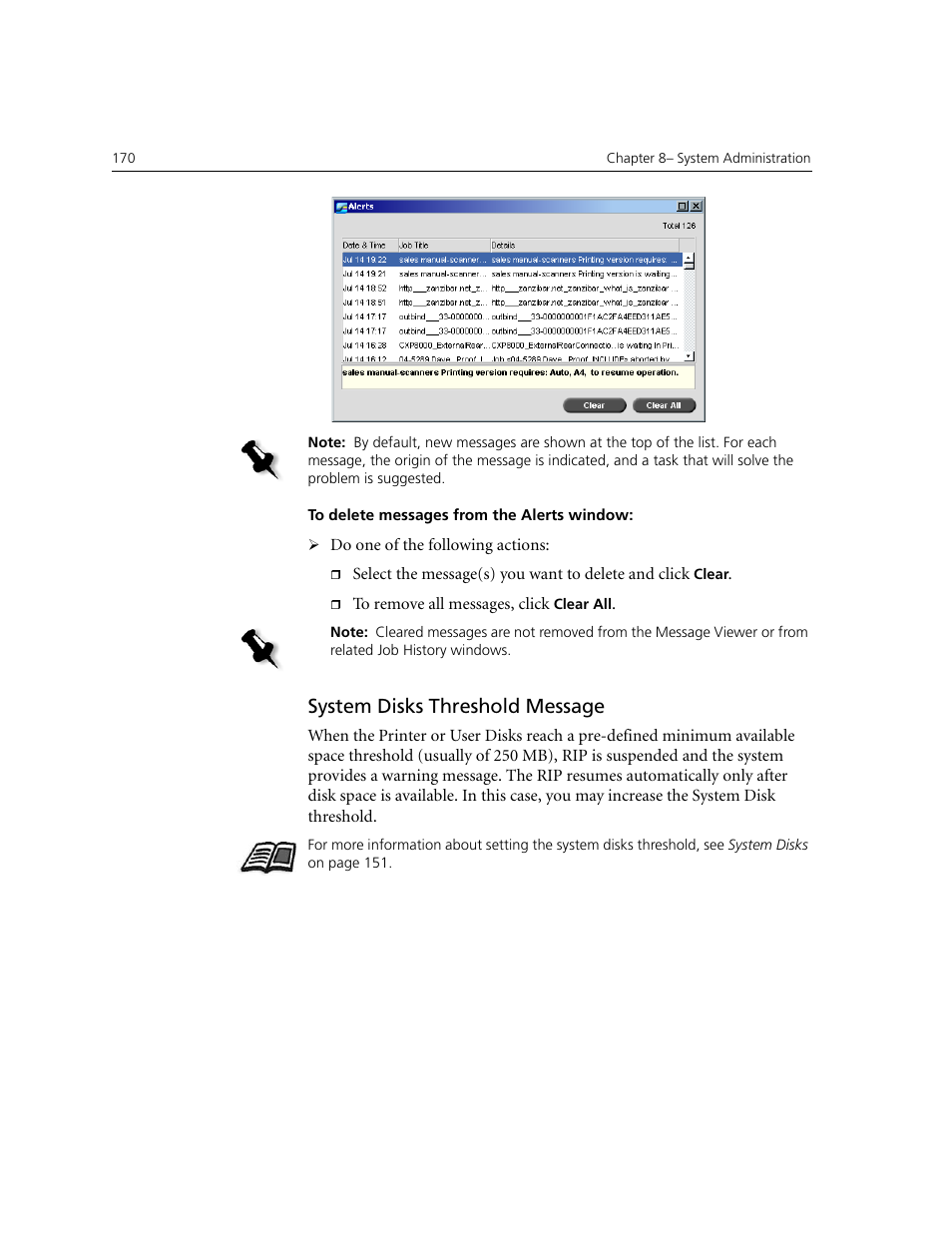 System disks threshold message | Xerox CX240 User Manual | Page 180 / 276