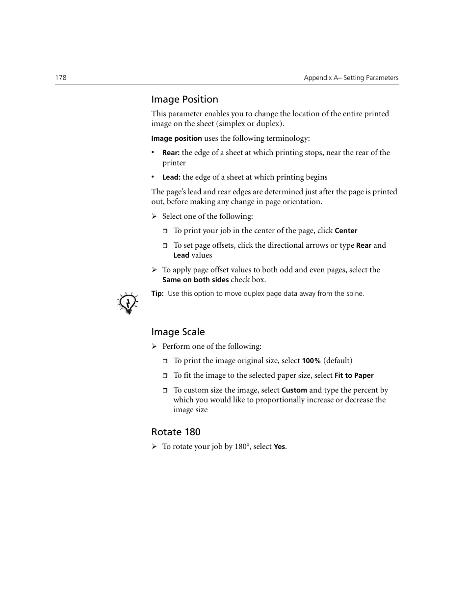 Image position, Image scale, Rotate 180 | Xerox CX240 User Manual | Page 188 / 276