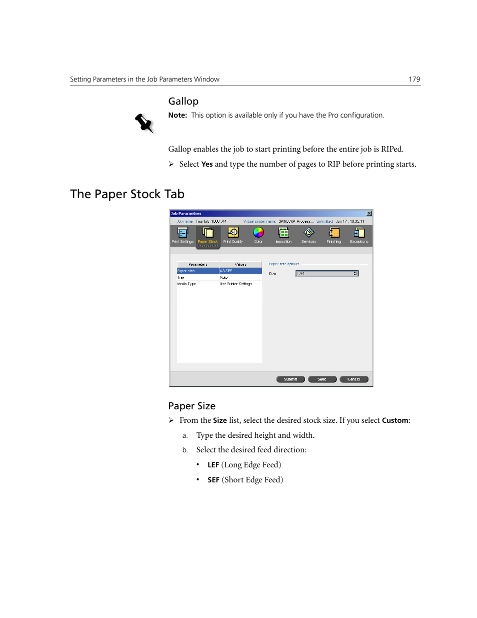 Gallop, The paper stock tab, Paper size | Xerox CX240 User Manual | Page 189 / 276