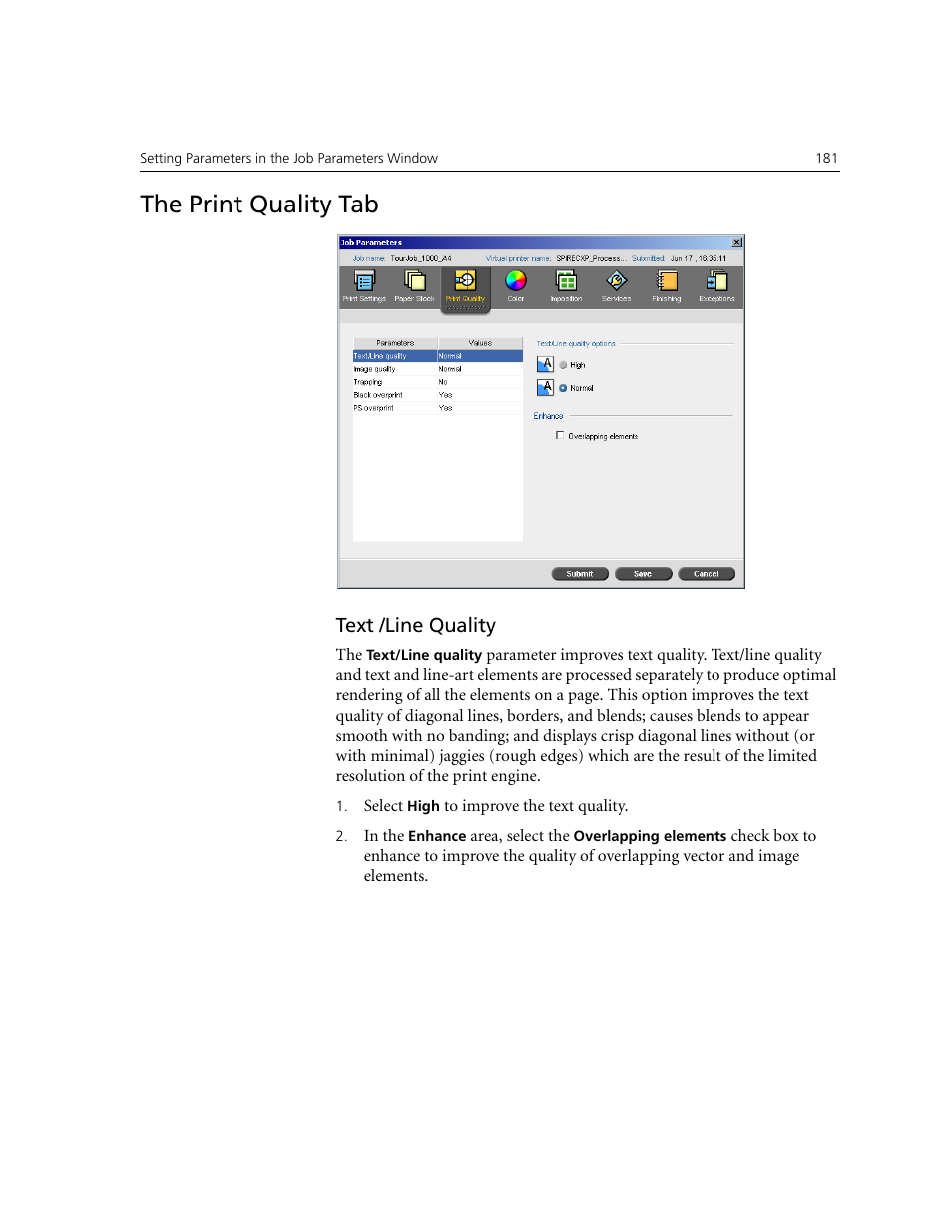 The print quality tab, Text /line quality | Xerox CX240 User Manual | Page 191 / 276