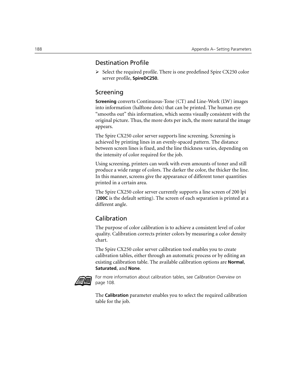 Destination profile, Screening, Calibration | Xerox CX240 User Manual | Page 198 / 276