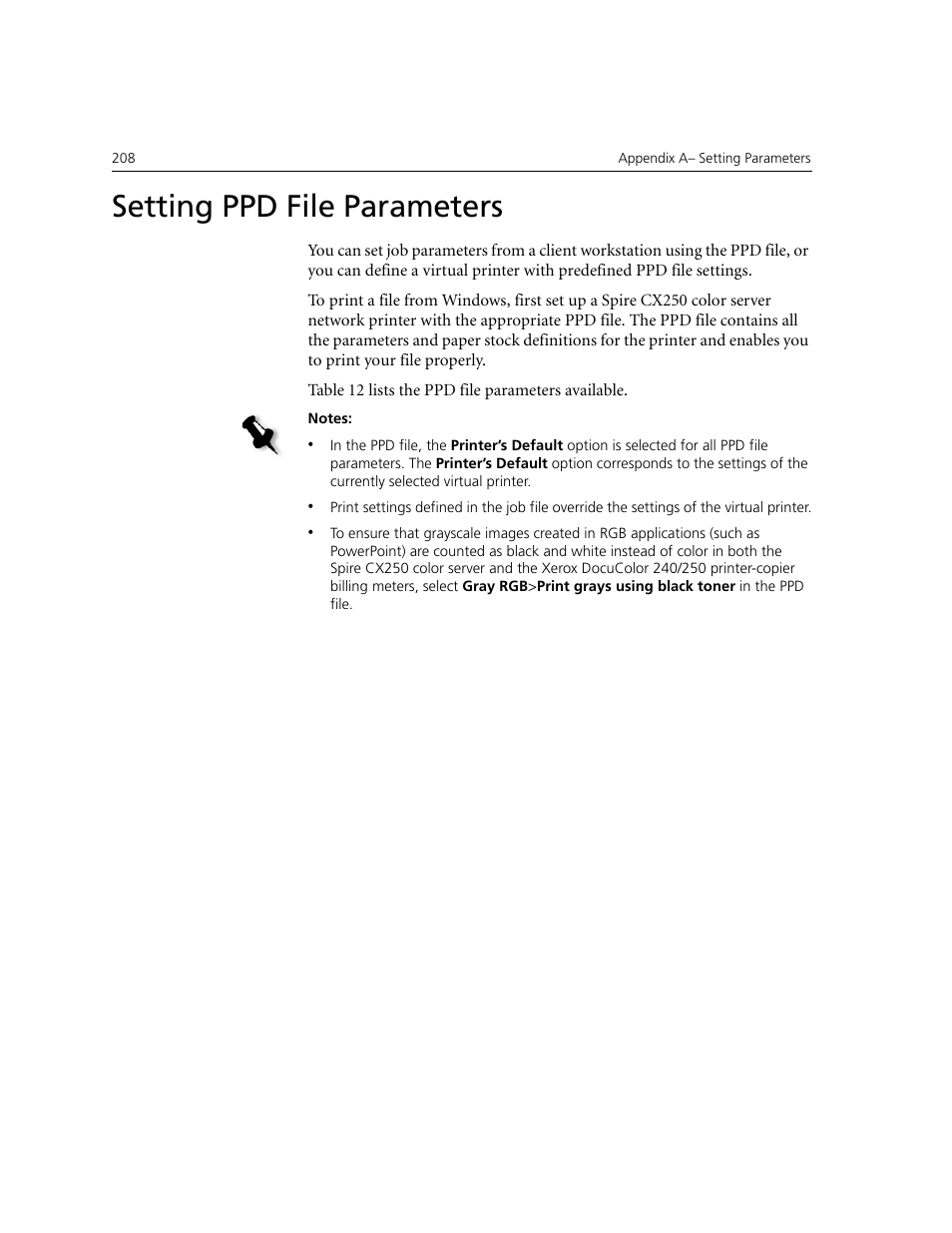 Setting ppd file parameters | Xerox CX240 User Manual | Page 218 / 276