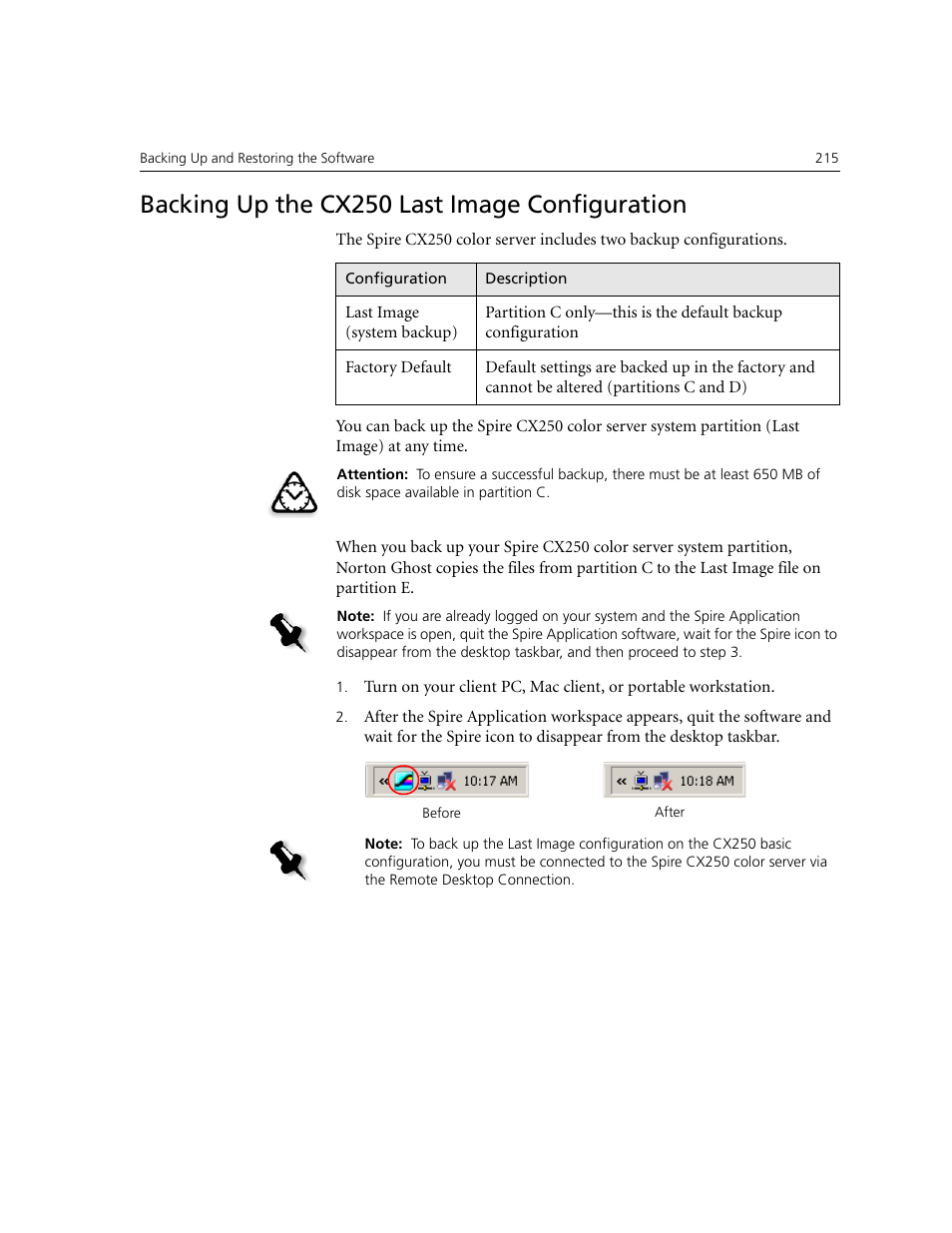 Backing up the cx250 last image configuration | Xerox CX240 User Manual | Page 225 / 276
