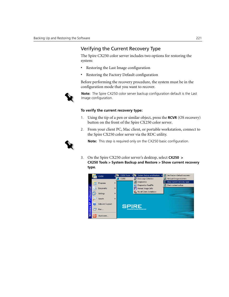 Verifying the current recovery type | Xerox CX240 User Manual | Page 231 / 276