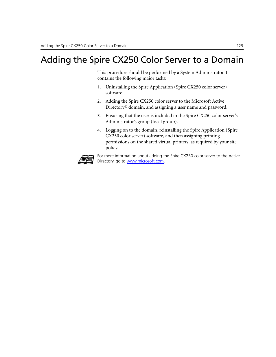 Adding the spire cx250 color server to a domain | Xerox CX240 User Manual | Page 239 / 276