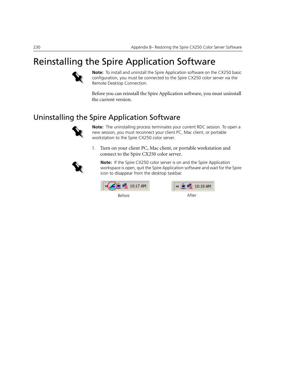 Reinstalling the spire application software, Uninstalling the spire application software | Xerox CX240 User Manual | Page 240 / 276