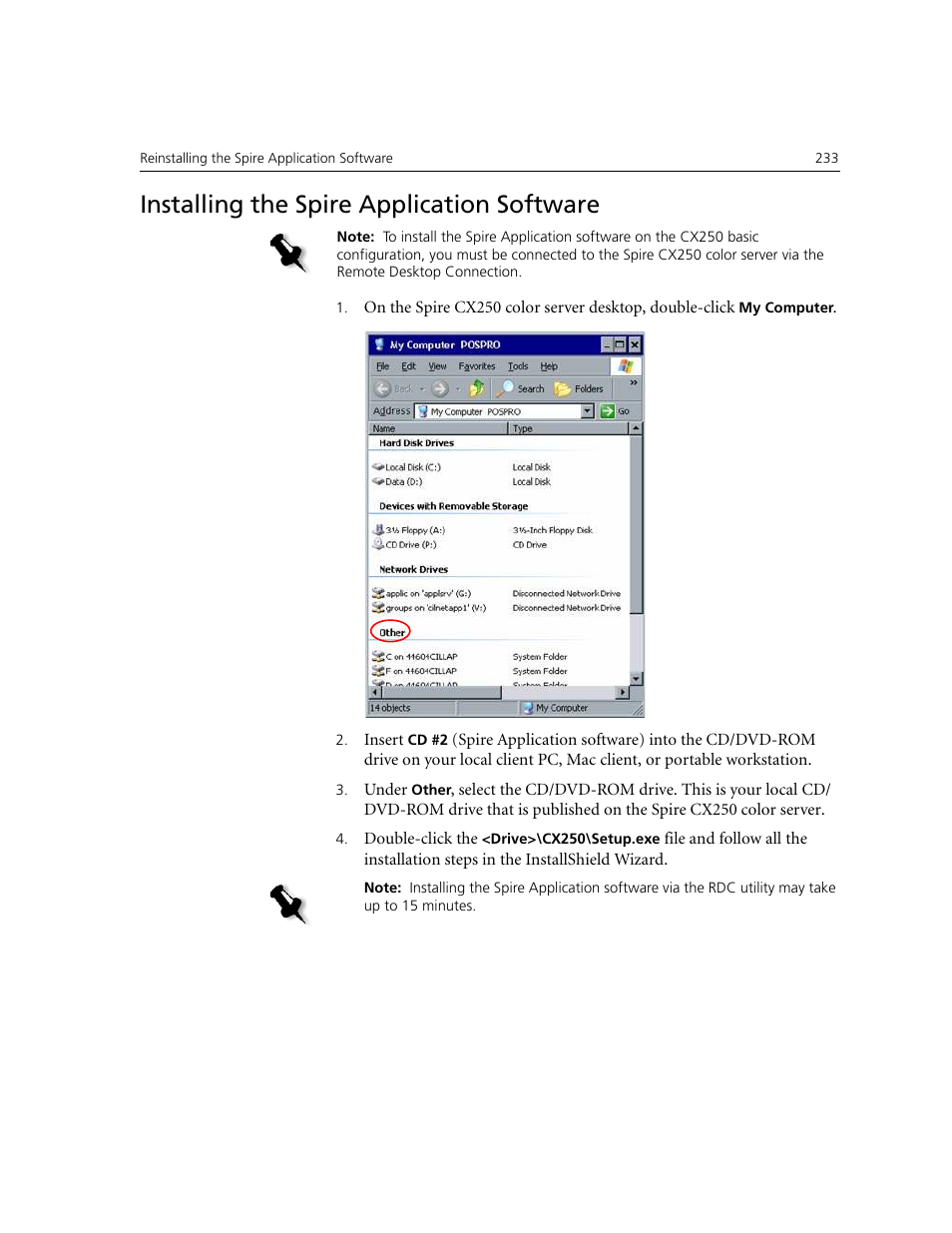 Installing the spire application software | Xerox CX240 User Manual | Page 243 / 276