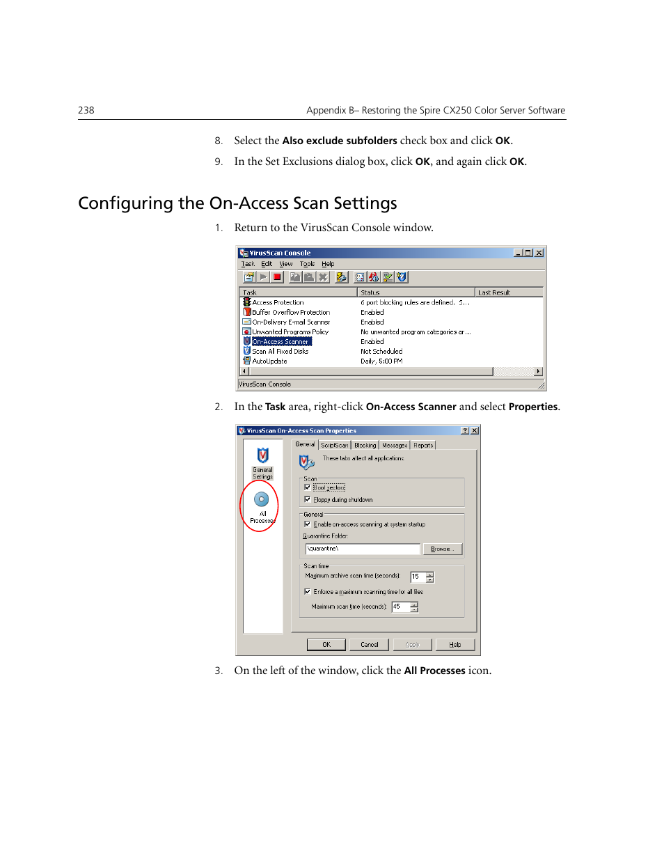 Configuring the on-access scan settings | Xerox CX240 User Manual | Page 248 / 276