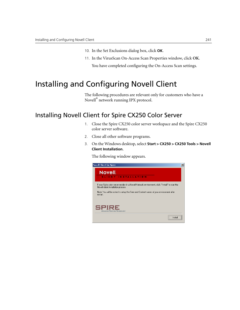 Installing and configuring novell client | Xerox CX240 User Manual | Page 251 / 276