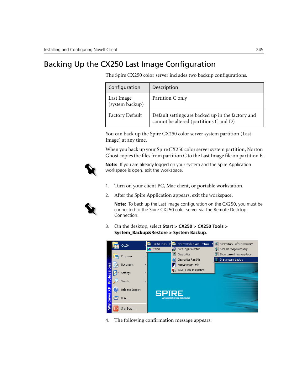 Backing up the cx250 last image configuration | Xerox CX240 User Manual | Page 255 / 276