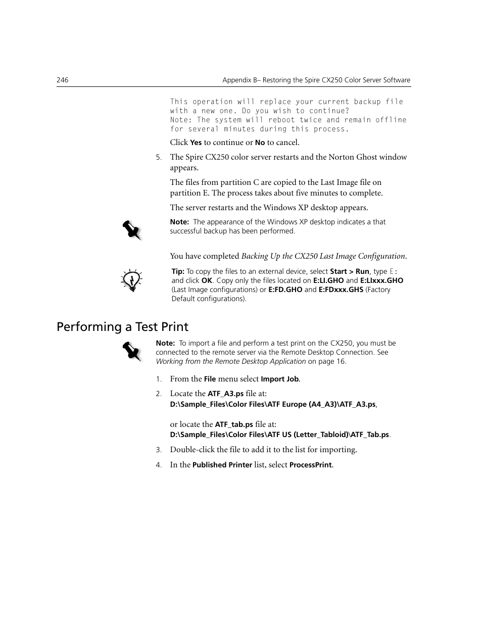 Performing a test print | Xerox CX240 User Manual | Page 256 / 276