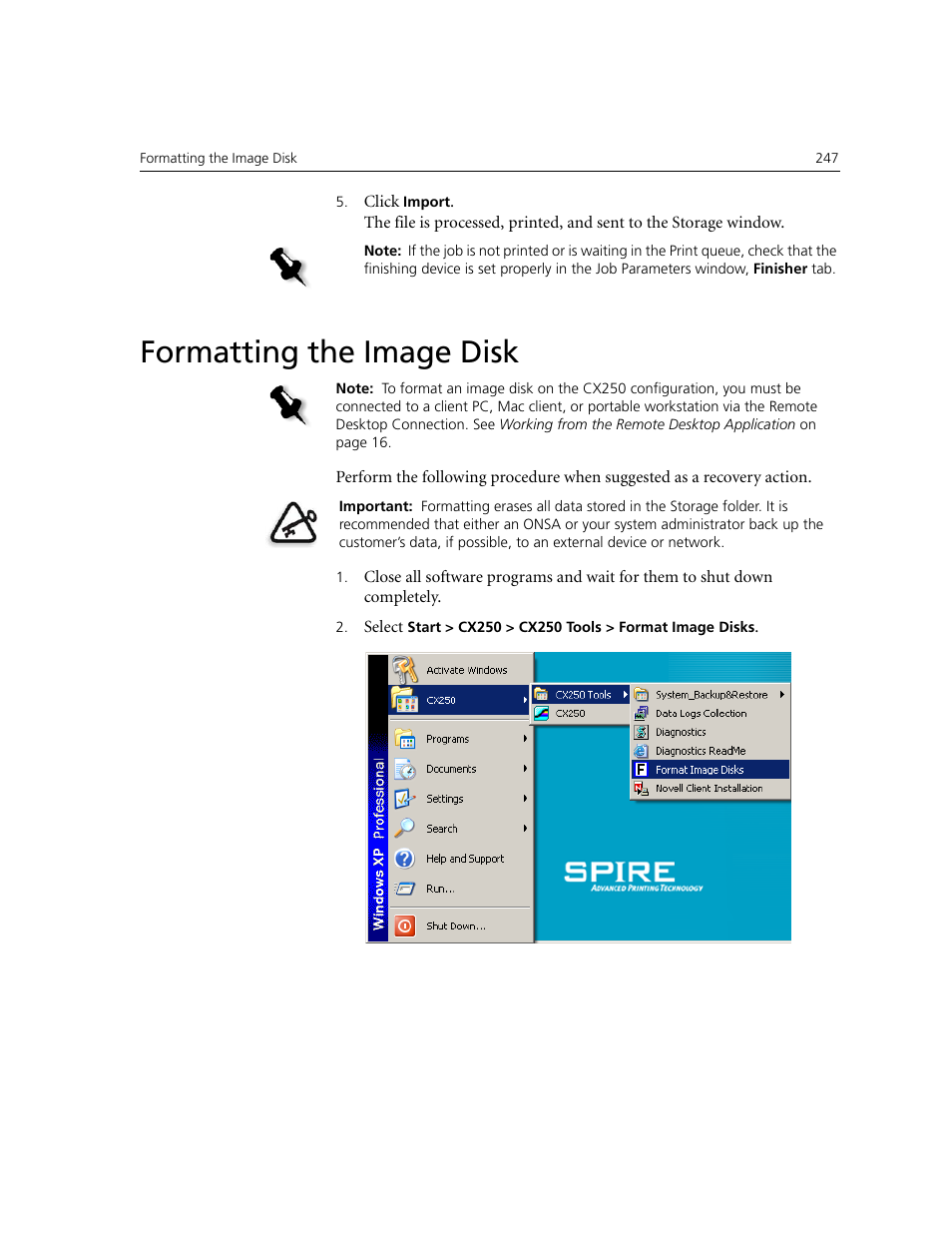 Formatting the image disk | Xerox CX240 User Manual | Page 257 / 276