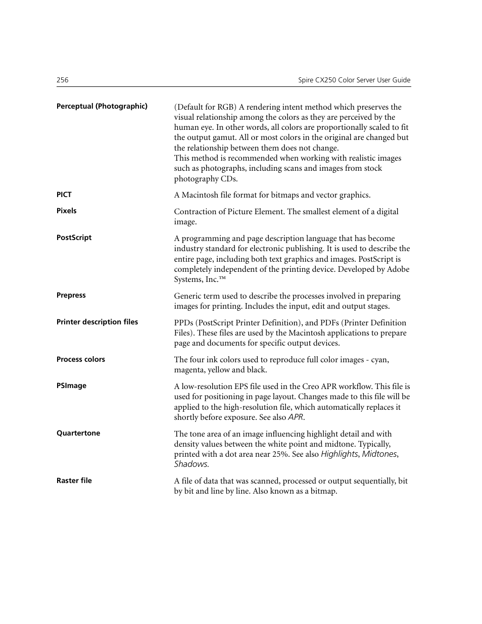 Process colors | Xerox CX240 User Manual | Page 266 / 276