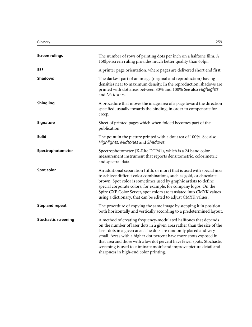 See also shingling, Shadows | Xerox CX240 User Manual | Page 269 / 276