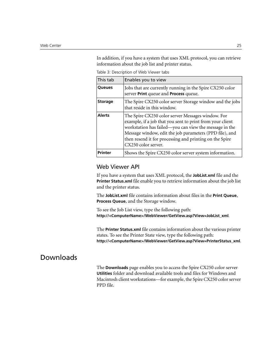 Web viewer api, Downloads | Xerox CX240 User Manual | Page 35 / 276