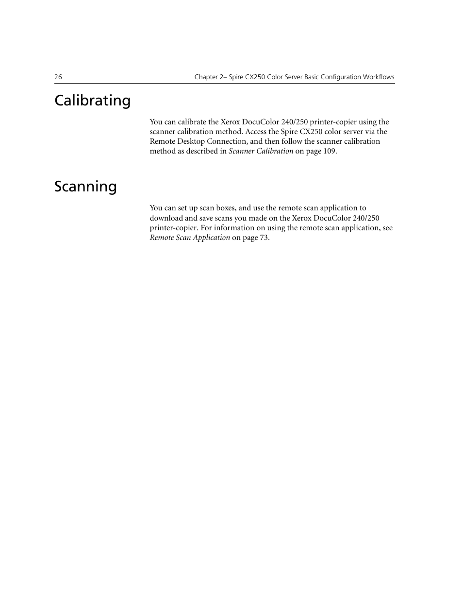 Calibrating, Scanning, Calibrating scanning | Xerox CX240 User Manual | Page 36 / 276