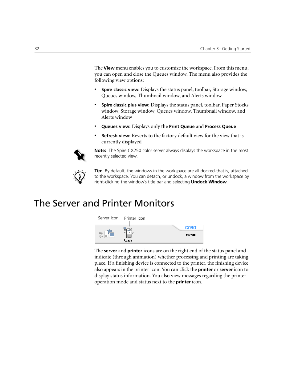 The server and printer monitors | Xerox CX240 User Manual | Page 42 / 276