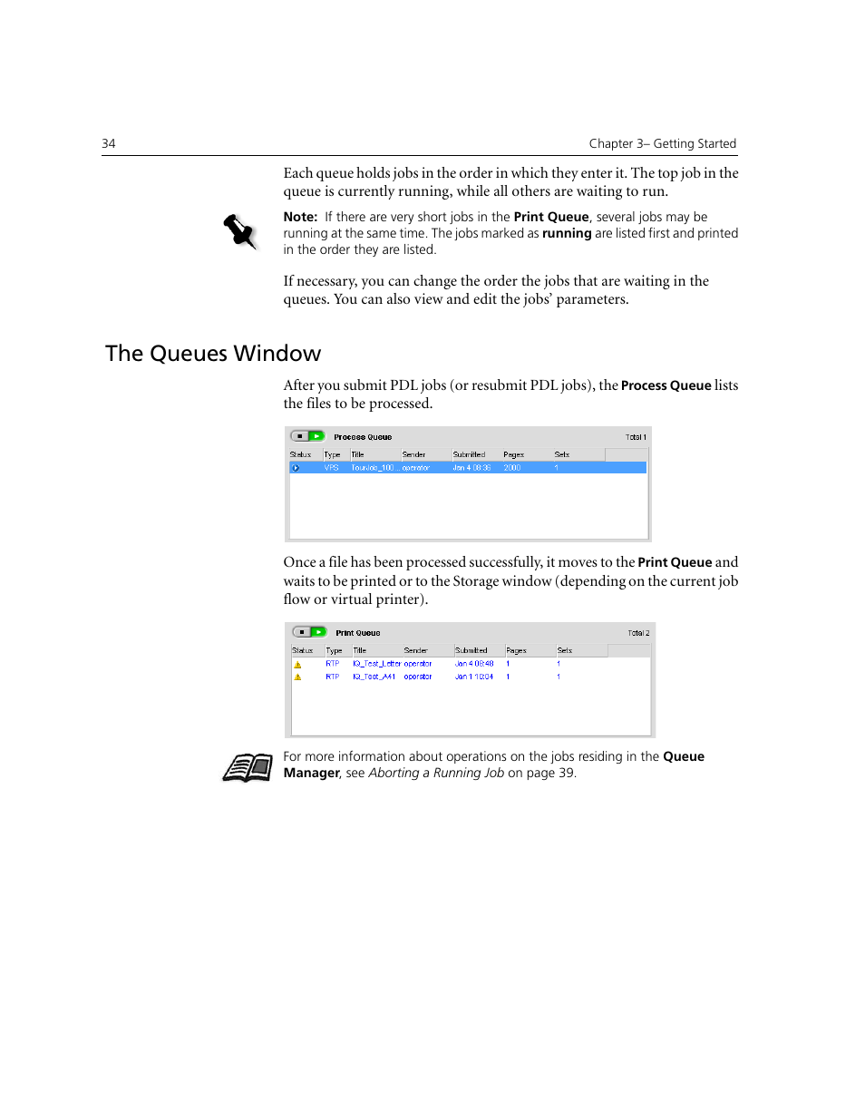 The queues window | Xerox CX240 User Manual | Page 44 / 276