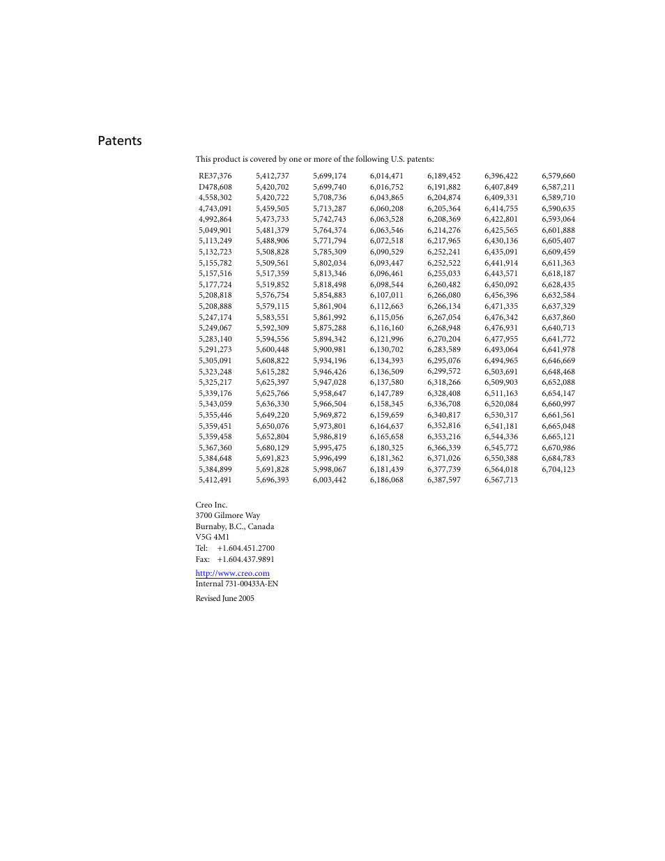 Patents | Xerox CX240 User Manual | Page 5 / 276