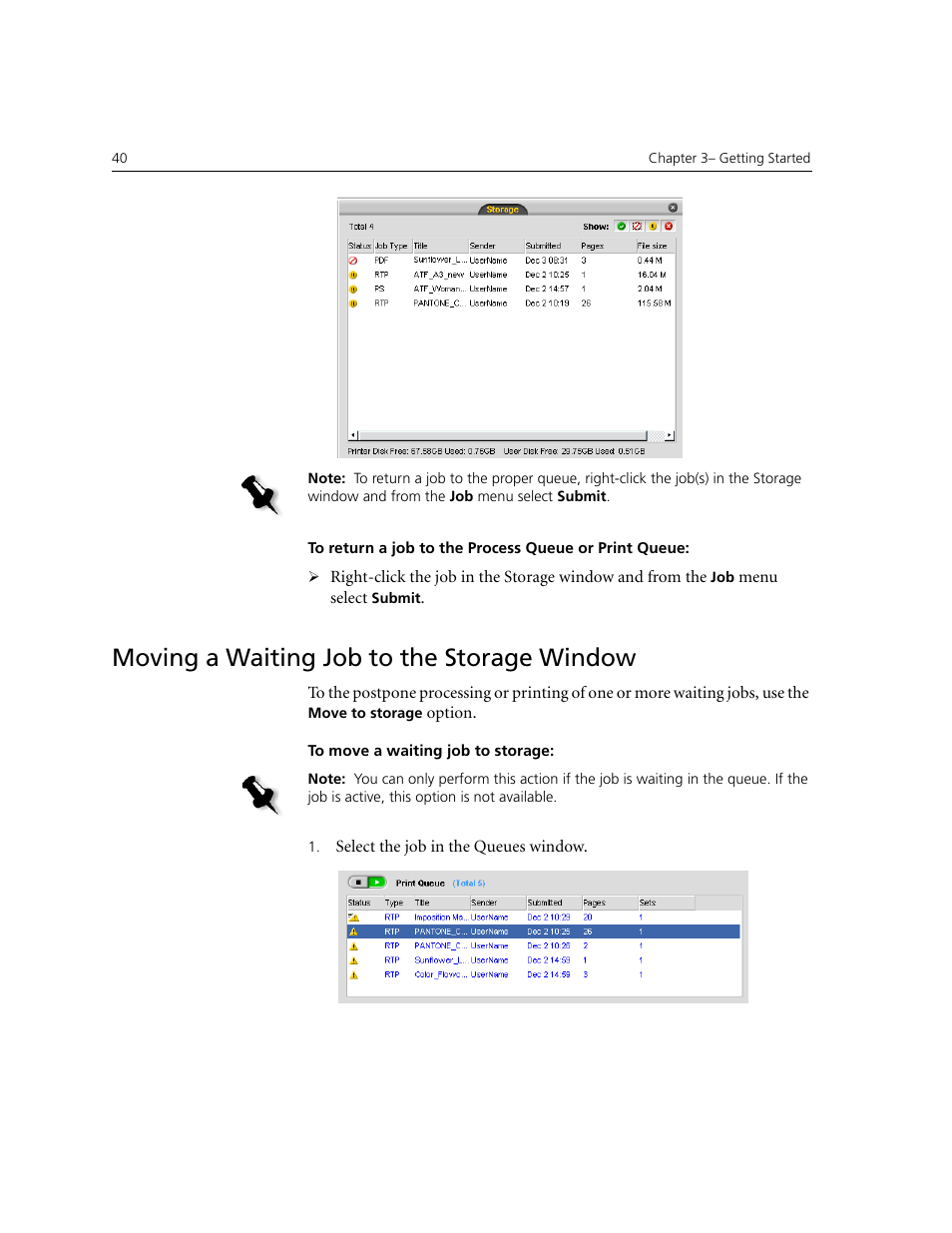 Moving a waiting job to the storage window | Xerox CX240 User Manual | Page 50 / 276