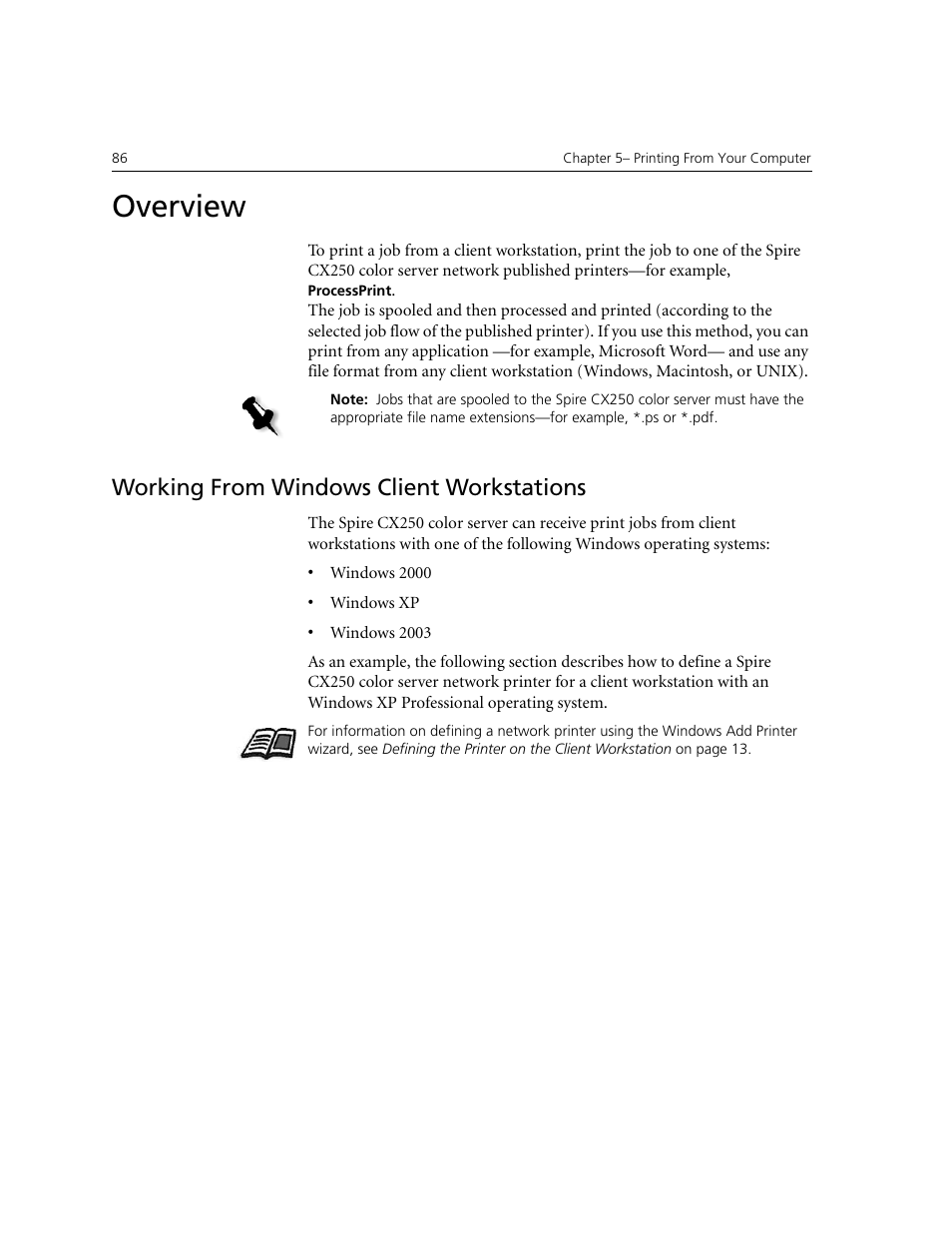 Overview, Working from windows client workstations, Overview working from windows client workstations | Xerox CX240 User Manual | Page 96 / 276