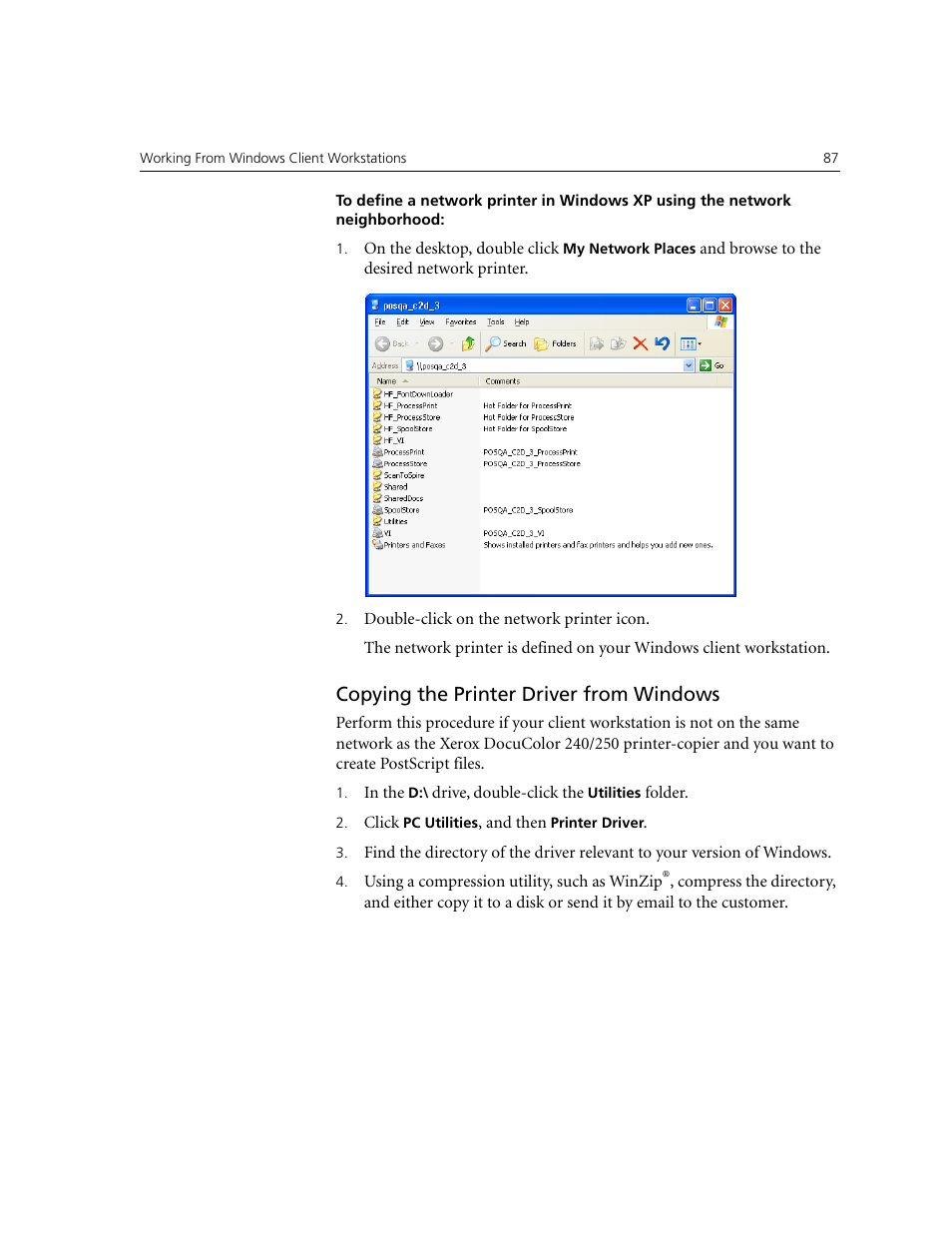Copying the printer driver from windows | Xerox CX240 User Manual | Page 97 / 276