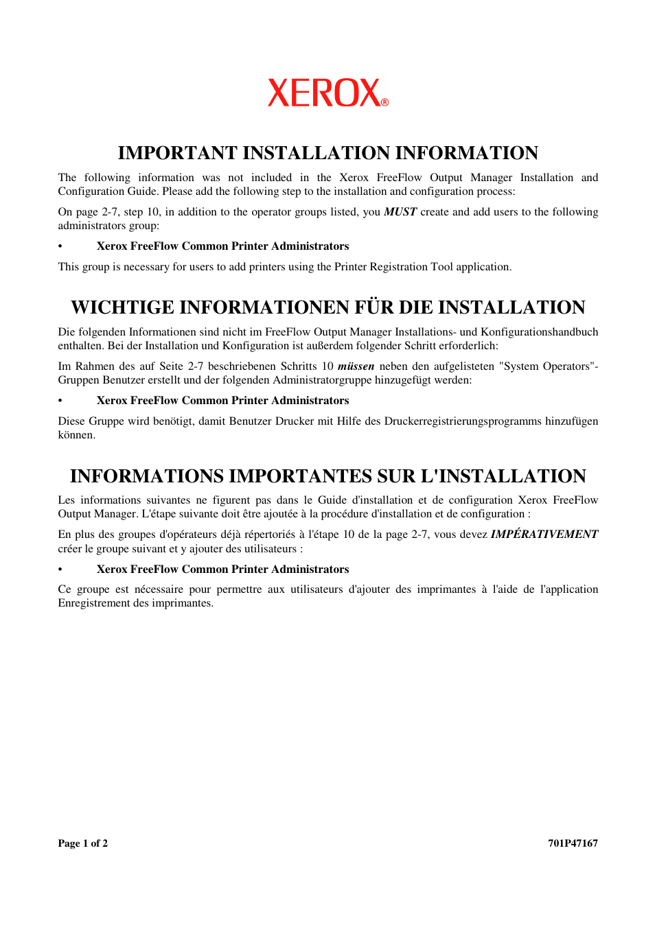 Xerox 402400 User Manual | 2 pages