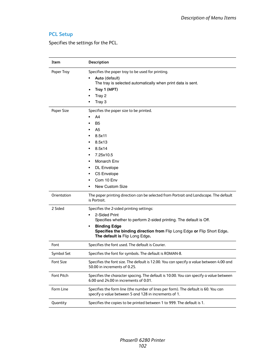 Pcl setup | Xerox Color Printer Phaser 6280 User Manual | Page 101 / 158