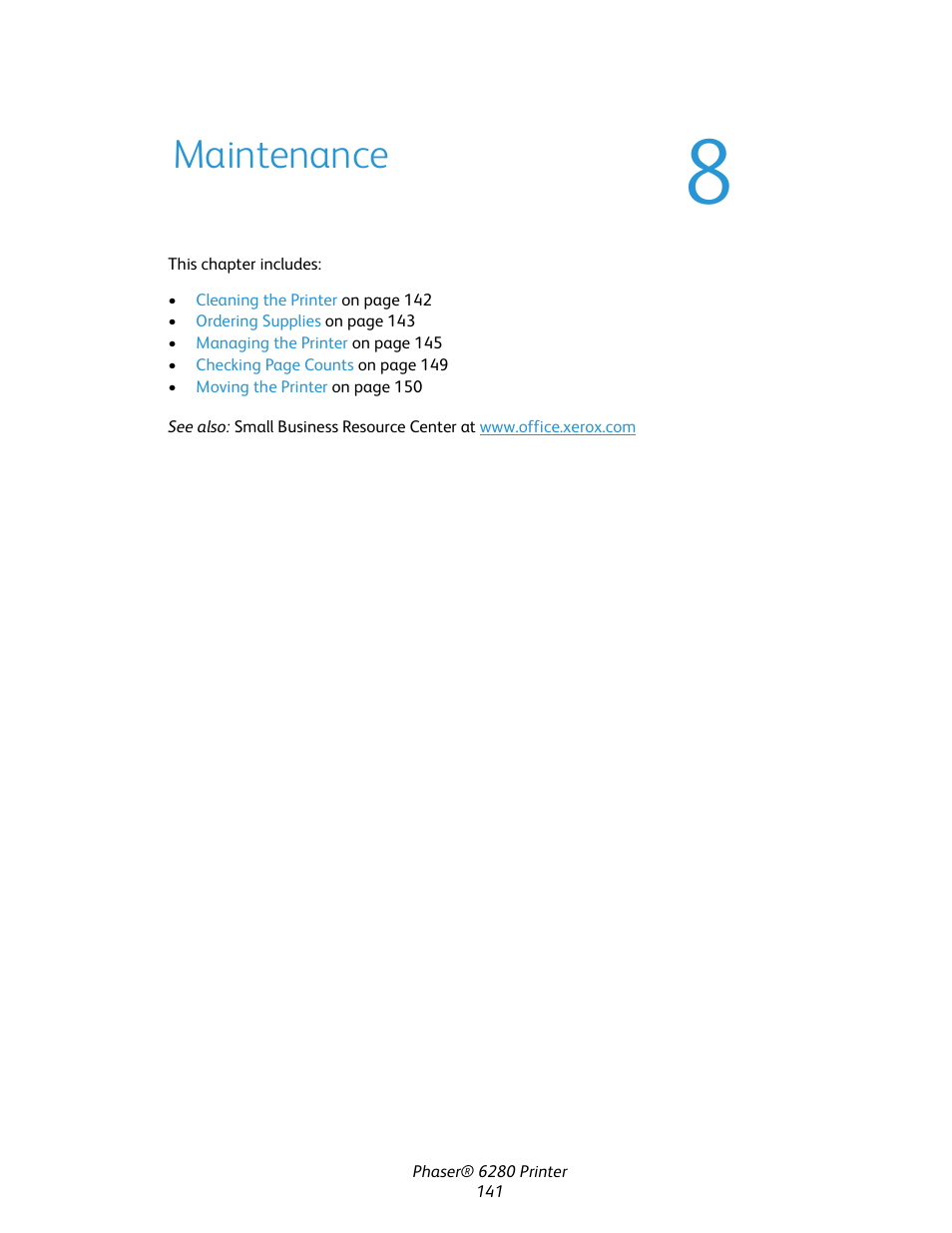 Maintenance | Xerox Color Printer Phaser 6280 User Manual | Page 140 / 158