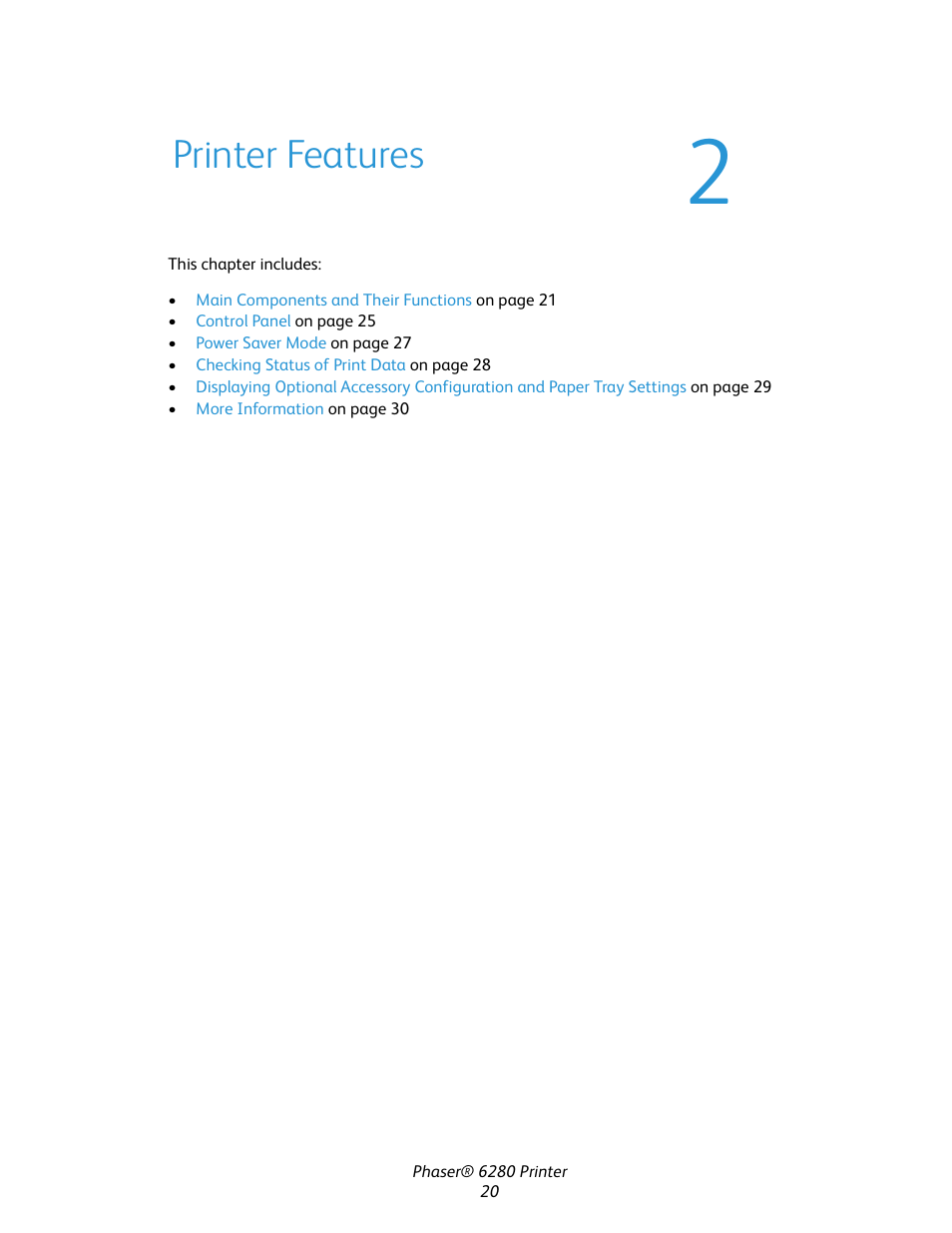 Printer features | Xerox Color Printer Phaser 6280 User Manual | Page 20 / 158