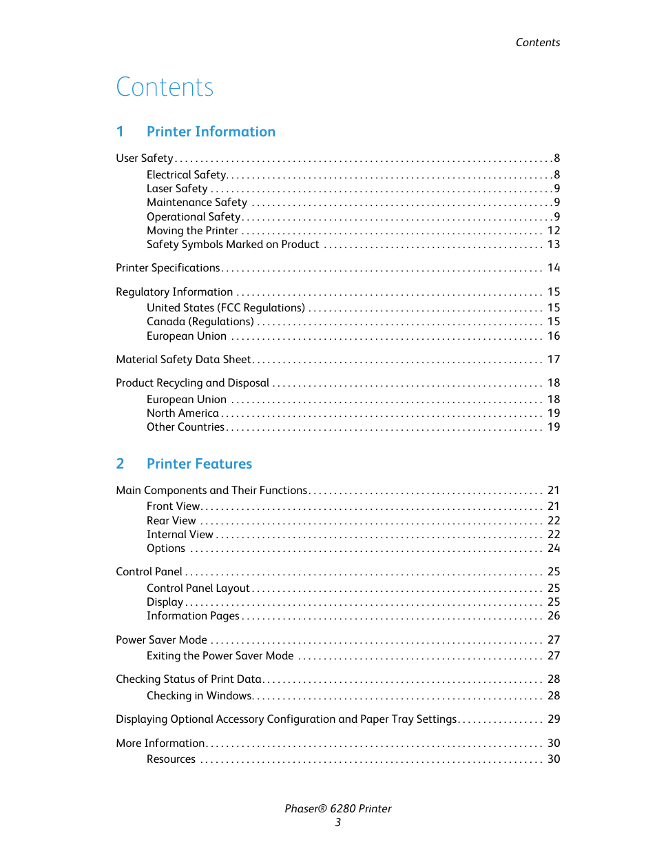 Xerox Color Printer Phaser 6280 User Manual | Page 3 / 158