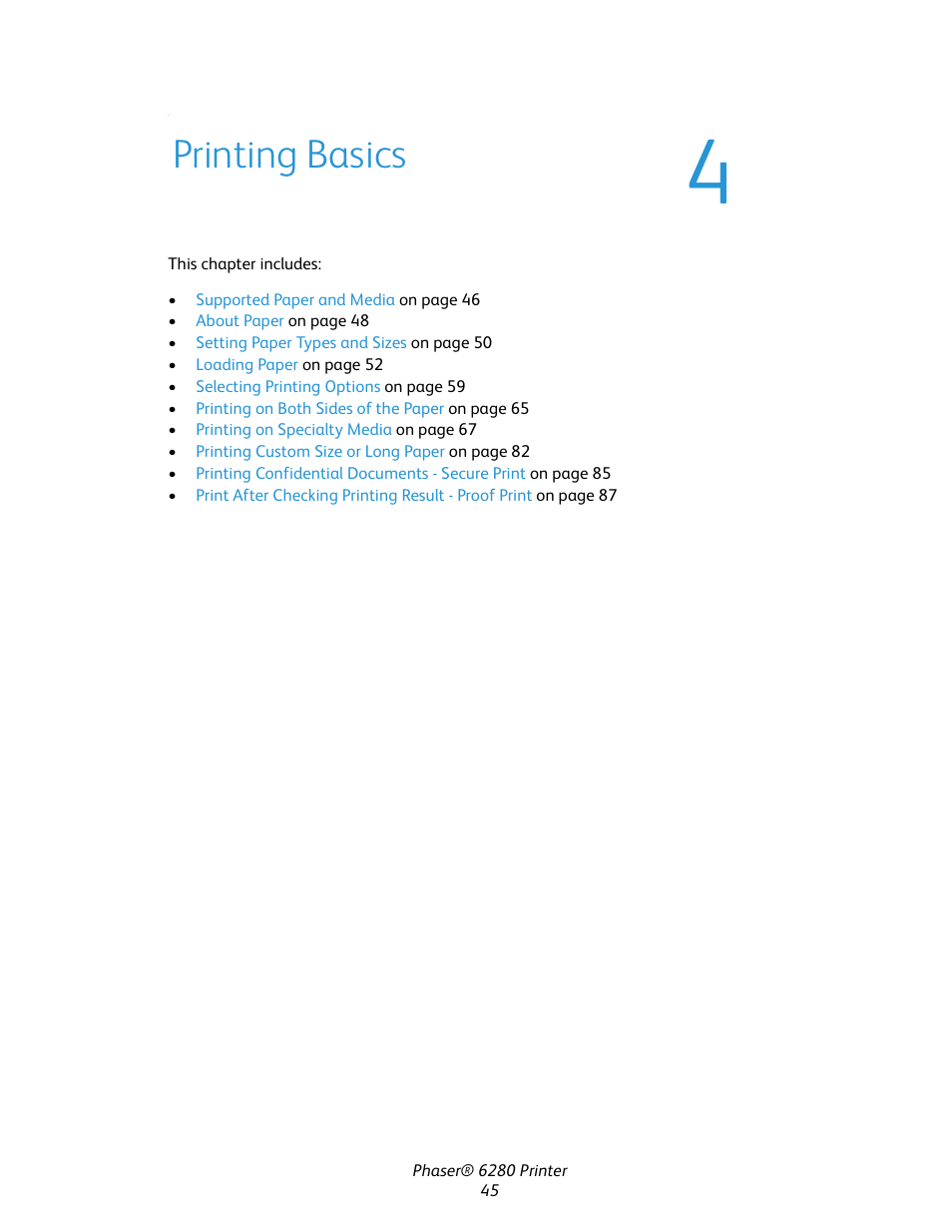 Printing basics | Xerox Color Printer Phaser 6280 User Manual | Page 45 / 158