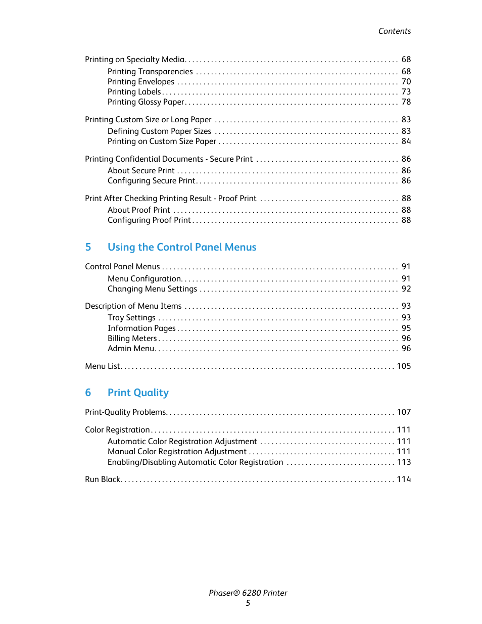 Xerox Color Printer Phaser 6280 User Manual | Page 5 / 158
