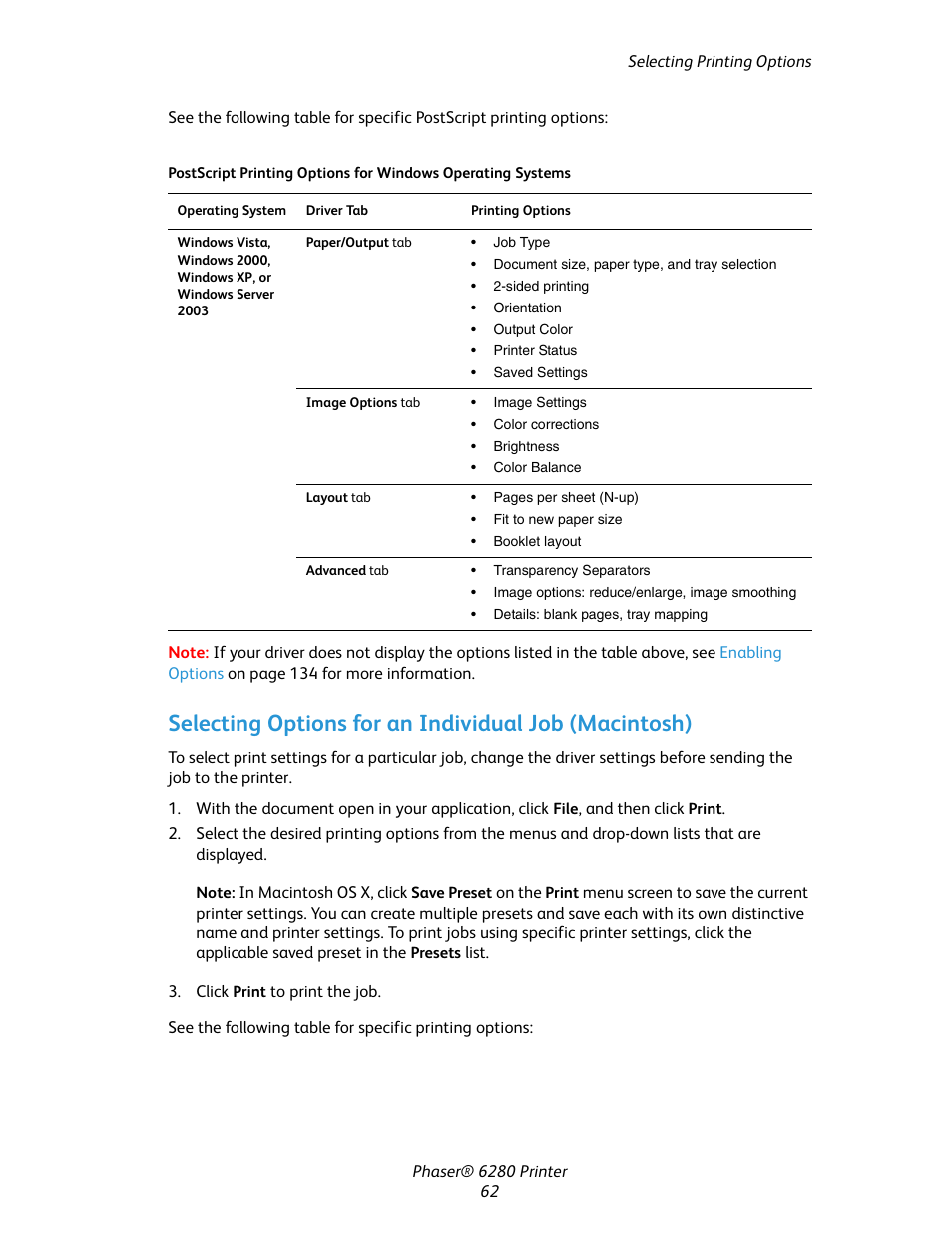 Xerox Color Printer Phaser 6280 User Manual | Page 62 / 158