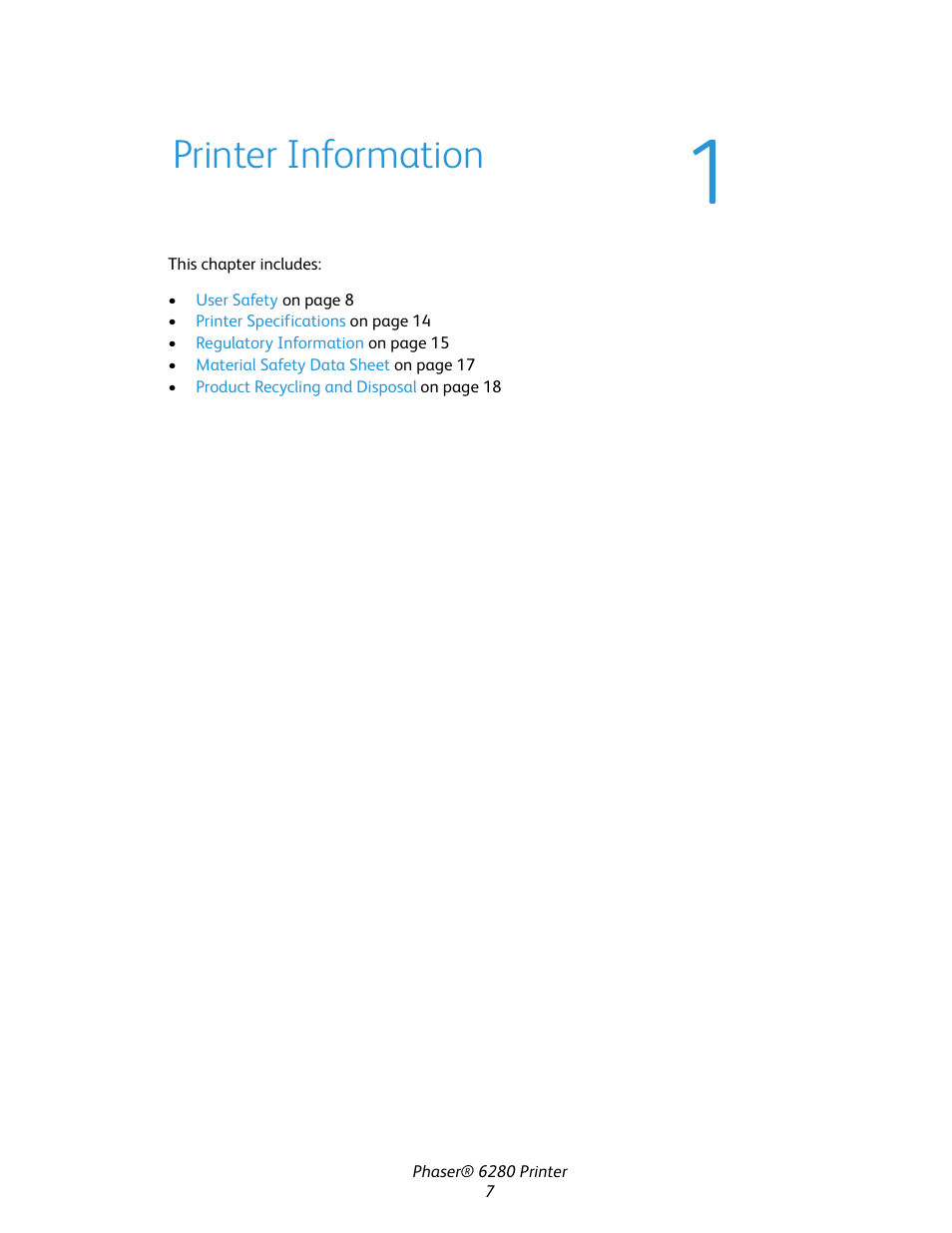 Printer information | Xerox Color Printer Phaser 6280 User Manual | Page 7 / 158