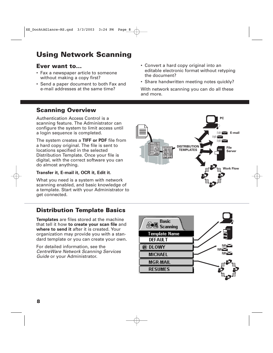 Using network scanning, Ever want to, Scanning overview | Distribution template basics | Xerox C75 User Manual | Page 10 / 16