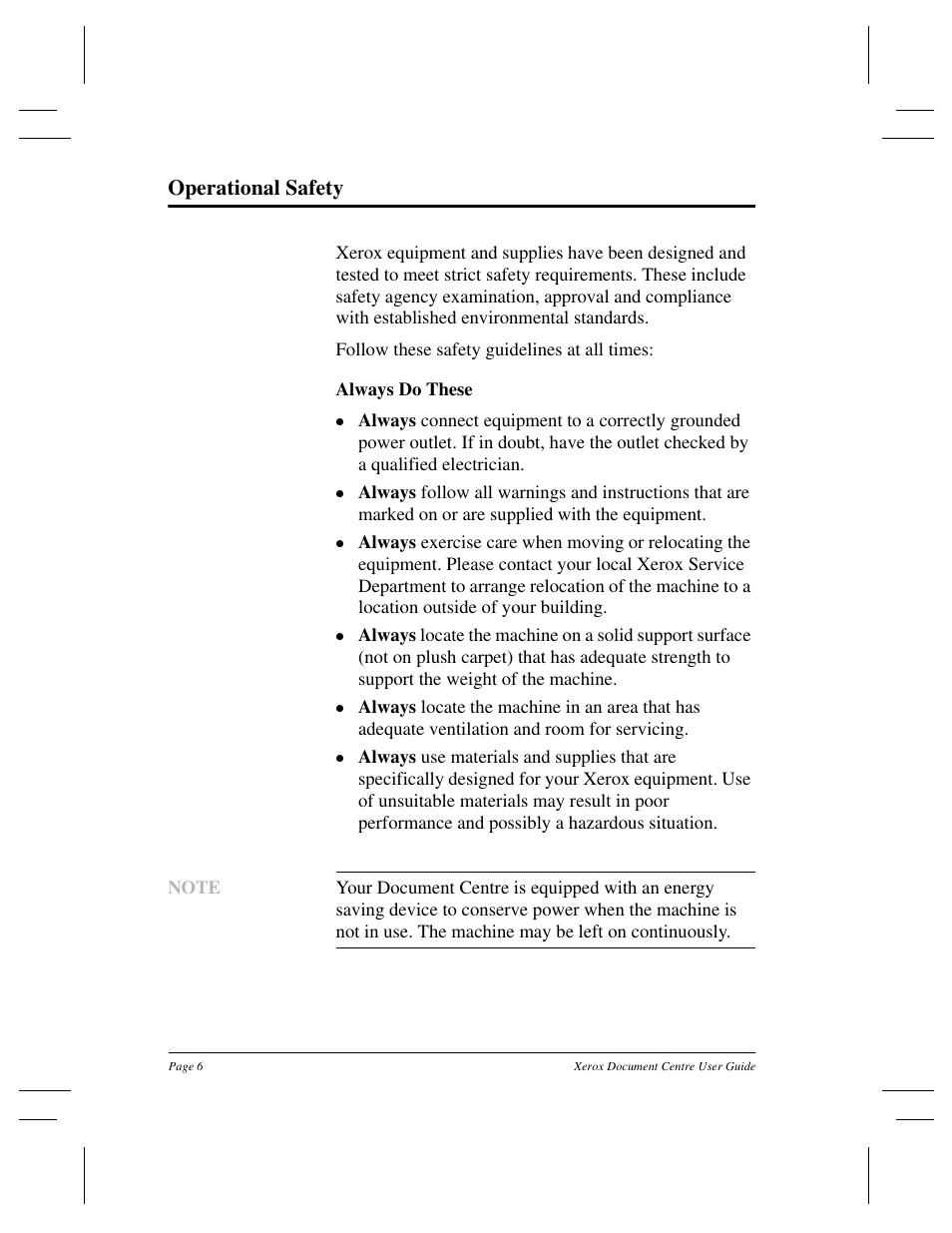Operational safety | Xerox 255 DC User Manual | Page 18 / 75